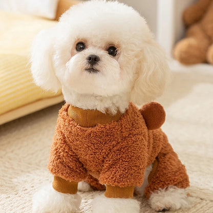 Four Legs Cartoon Chihuahua Dog Clothes Soft Fleece Outdoor Cat Clothing Designer Overalls Unisex Sweatshirt for Small Puppy