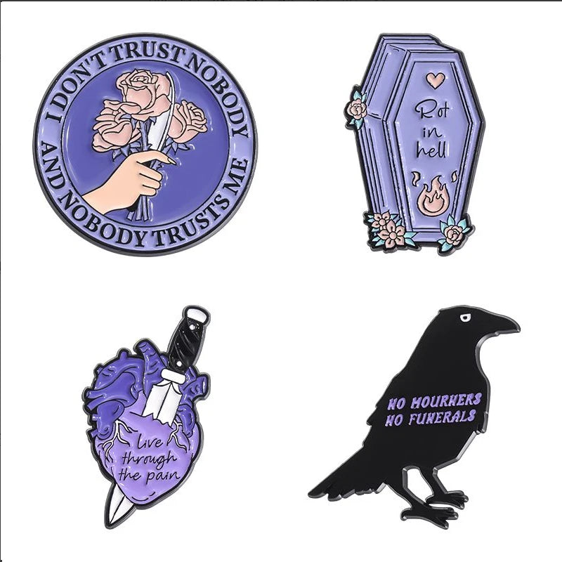 Funny Animal Sets Enamel Pins Cartoon Anime Figure Ghost Spooky Cute Cat Bird Brooches Backpack Lapel Badge Punk Jewelry Gifts