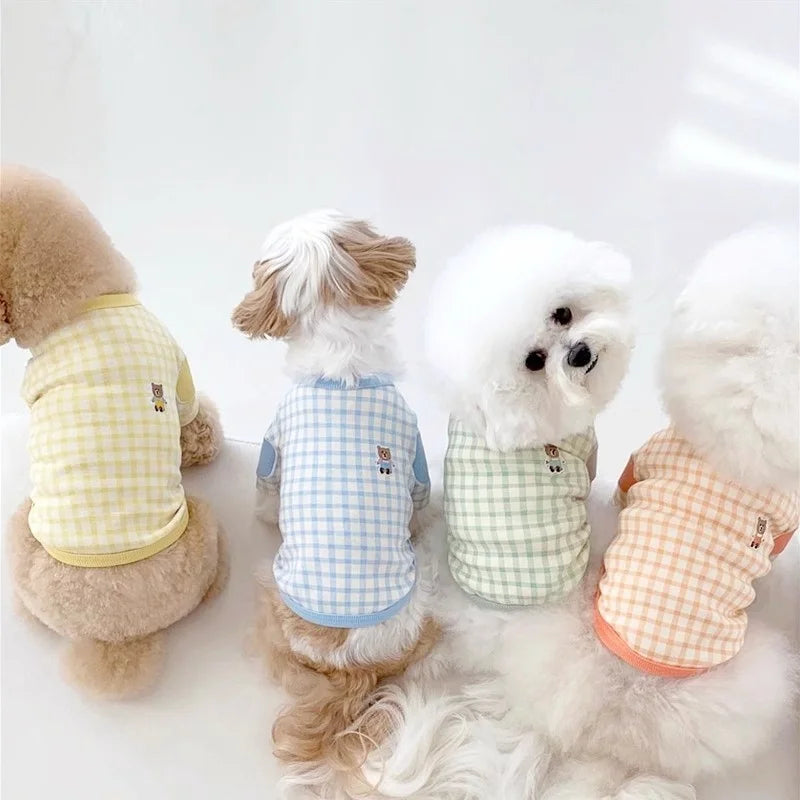 2024 Autumn Winter Thin Dog Vest Pet Dog T-Shirt Plaid Undershirts Puppy Costume Dog Hoodies Chihuahua Bichon Clothing Cat Vests