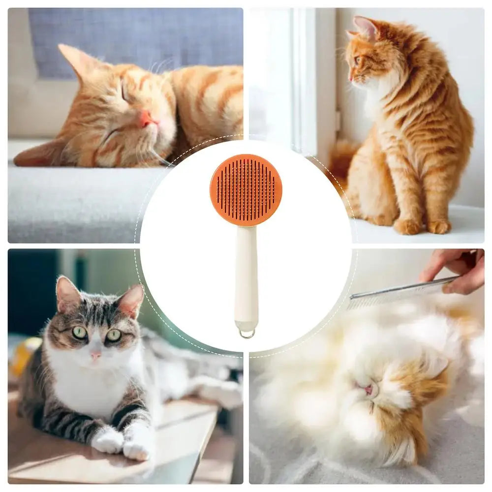 Self Cleaning Cat Brush Pet Cleaning Brush Pet Brush for Grooming Hair Removal with Release Button and Ergonomic Handle