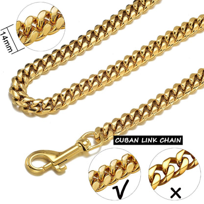 14MM Gold Dog Leash Stainless Steel Metal Chew Proof Dog Lead Chain for Dogs Pet Traction Rope
