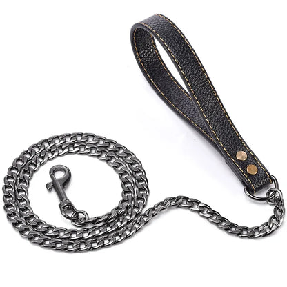 304 Stainless Steel Dog Chain Collar and Leash, Super Strong, Metal Necklace, Choke, Silver, Gold, Adjustable Pet Lead Rope