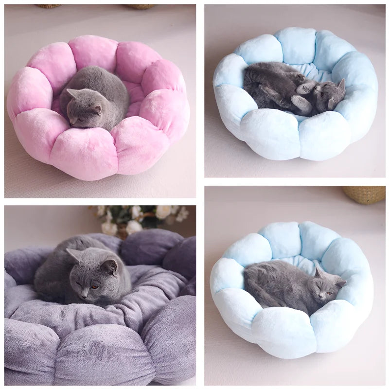 Cat Beds Petal Shaped Winter Warm Sleeping Cat Nest Soft Plush Pet Bed Dog Basket Cushion Cat Bed Cat Cushion Animal Sleeping