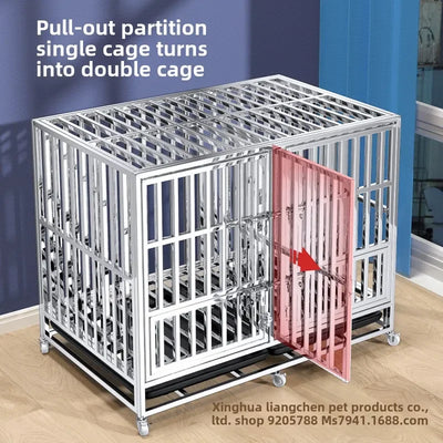 Stainless steel dog cage with partition mother and child cage square tube double cage large pet golden retriever ken