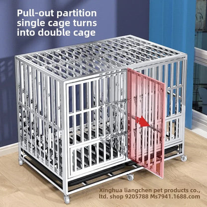 Stainless steel dog cage with partition mother and child cage square tube double cage large pet golden retriever ken
