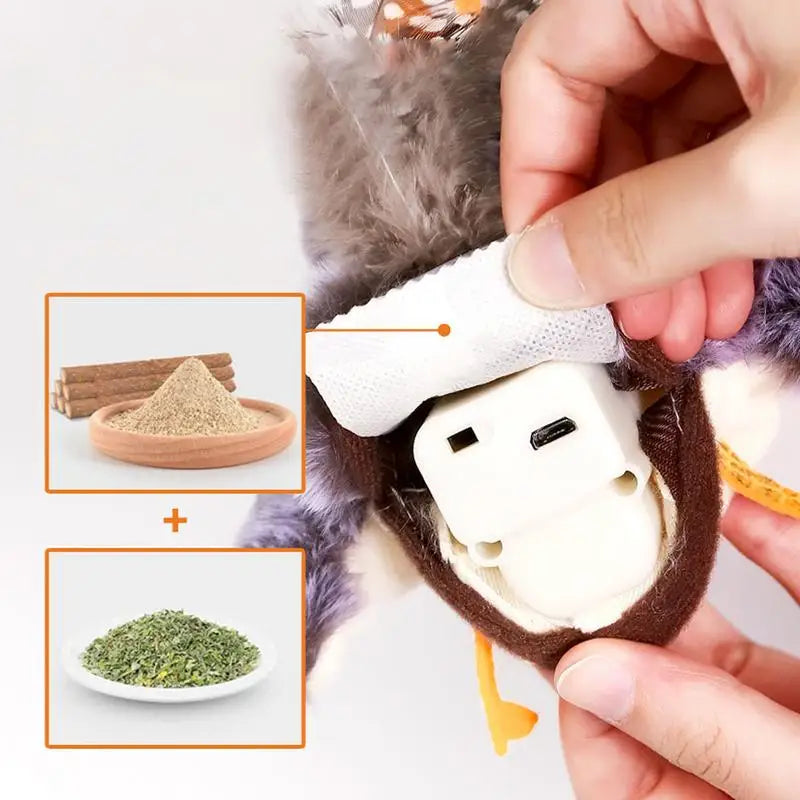 Interactive Bird Toy For Cats Simulation Flapping Bird Catnip Toy USB Charging Pet Companion Toy For Medium Small And Large Cats