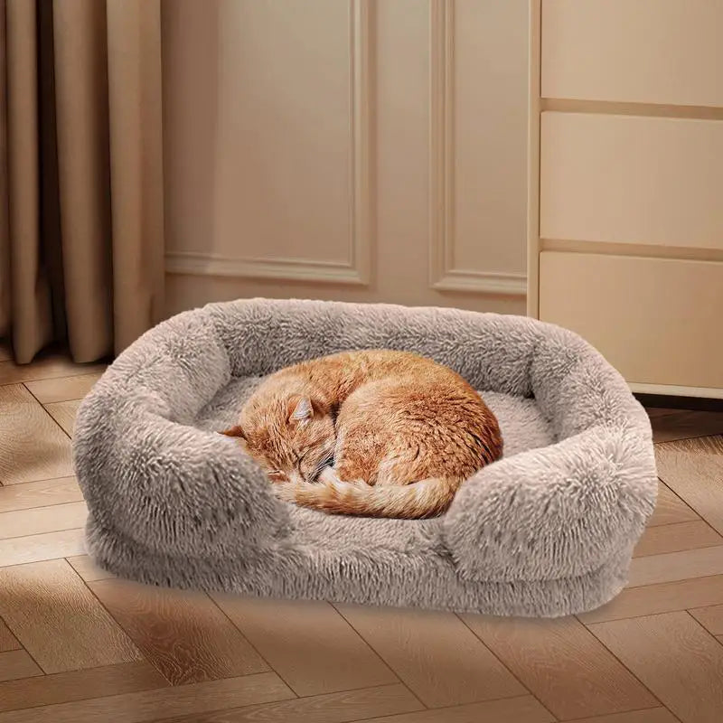Cozy Plush Dog Sofa Bed Square Beds Washable Warm Pet Cushion Orthopedic Lounger Fluffy With Zipper Cover