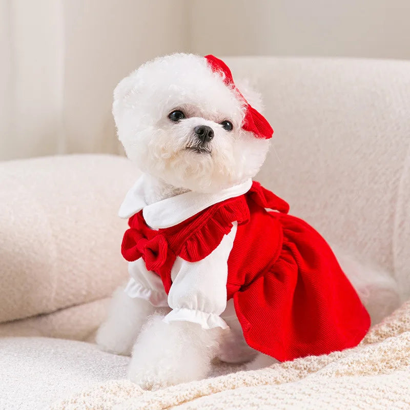 Christmas Costume Dress and Shirt Set for Pet Dog Luxury Dog Clothes Chihuahua Clothing Puppy Skirt Pet Apparel Dog Bow Dress