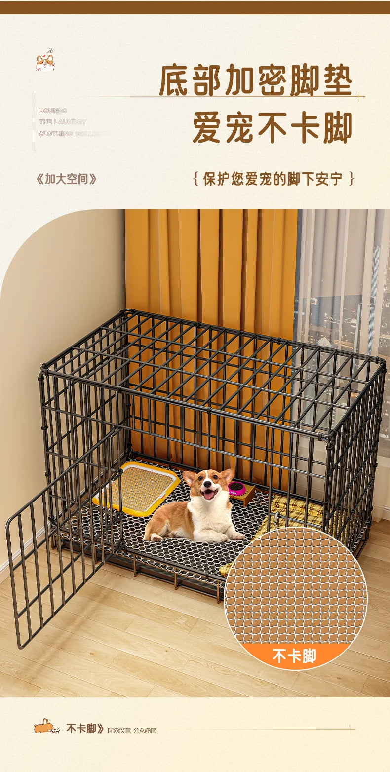 Dog Cage Small Dog Indoor Folding with Toilet Teddy Bigbear Medium Dog Corgi Border Pet Kennel