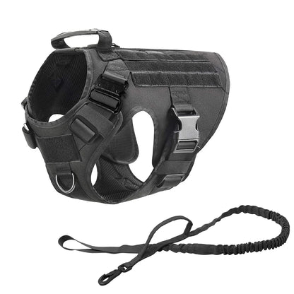 Large Dog Harness Collar Leash Molle Pouches Tactical Training Service Dog Vest Heavy Duty Dog Harness for Small Medium Dogs