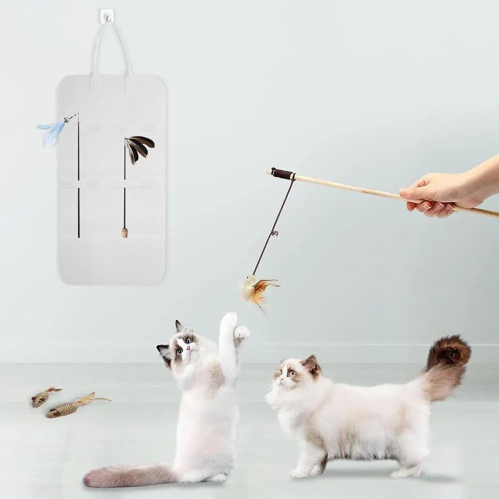 Cat Toy Organizer Wall Organizer Storage Bag Pet Toy Container Cat Teaser Wand Holder Space Saving Wall Storage Felt Bag Indoor