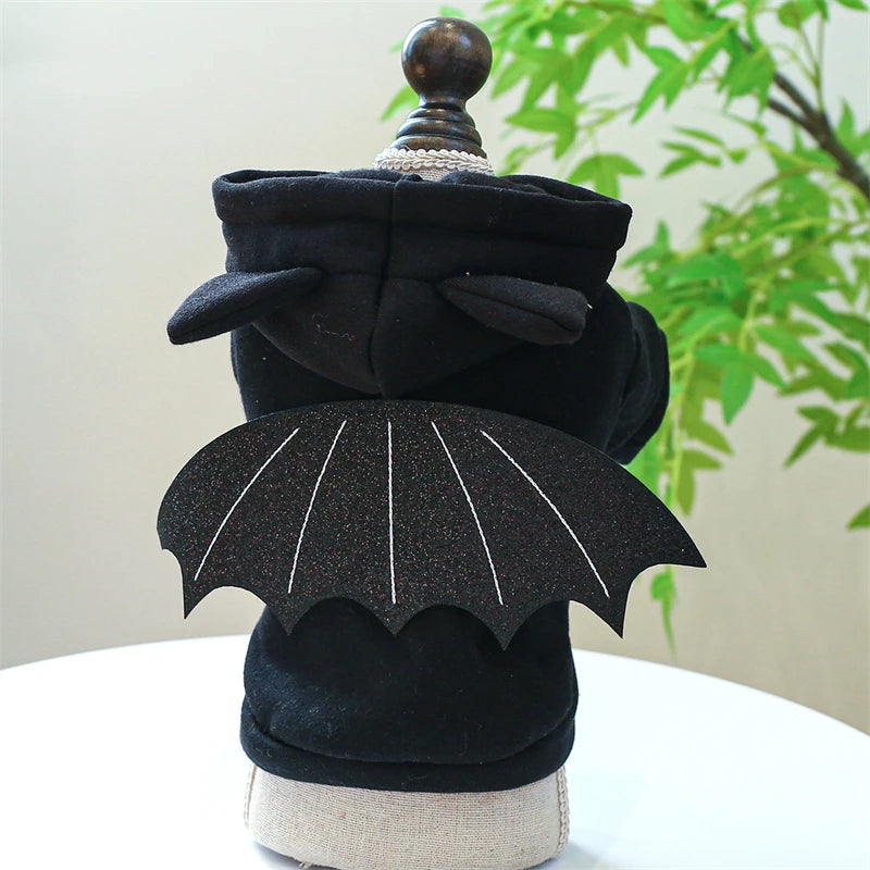 Black Bat Wings Costume Cat Sweatshirt Winter Warm Cosplay Clothing for Small Dogs Halloween Accessories French Bulldog Overalls