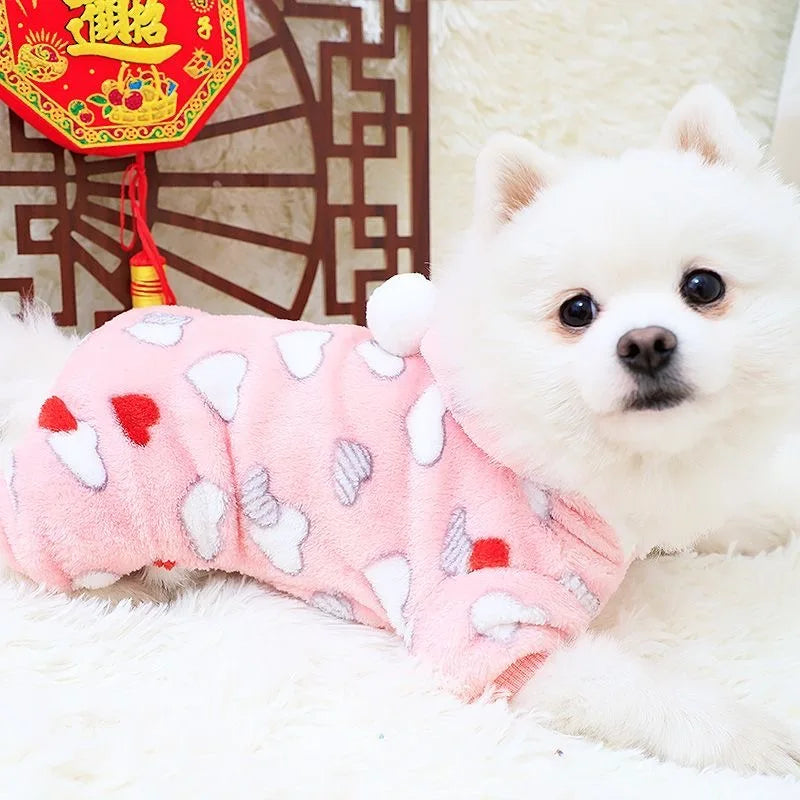 pawstrip Small Dog Clothes Warm Winter Pet Dog Jumpsuit Puppy Fleece Hoodie Chihuahua Small Medium Dog Warm Outfit Kitten Jacket