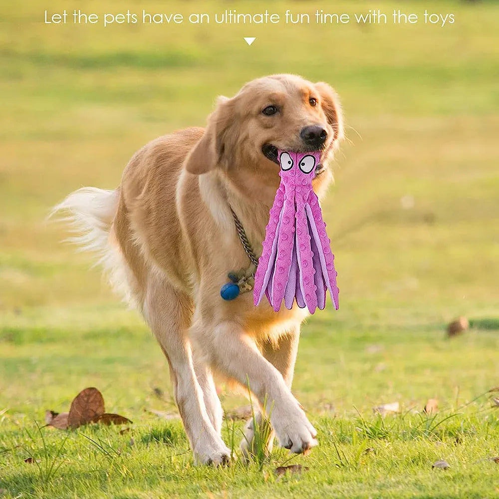 Squeaky Dog Toy Octopus Toy for Aggressive Chewers Tough No Stuffing Plush Crinkle Interactive Pet Toys for Puppy and Large Dogs