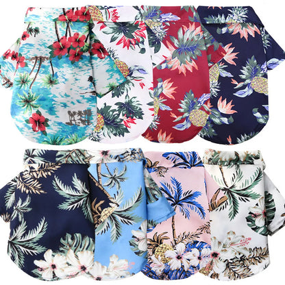 Summer Dog Shirt Hawaiian Beach Pet Clothing Coconut Tree Flower Print Puppy T-Shirt for Small Dogs Cats Vest Camp Shirt for Pug