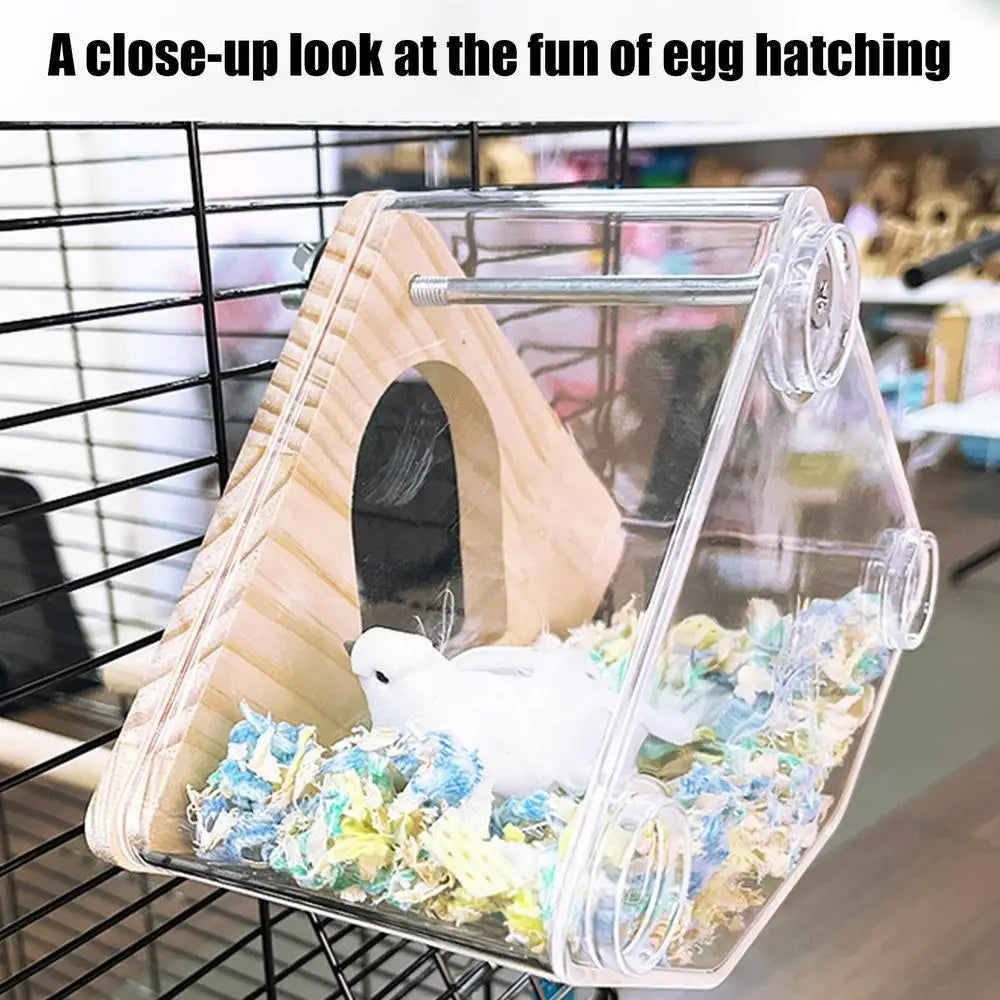 Parakeet Nesting Box Wood Bird Cage House Easy To Clean Transparent Bird Nesting Box For Budgie Bird Breeding Box