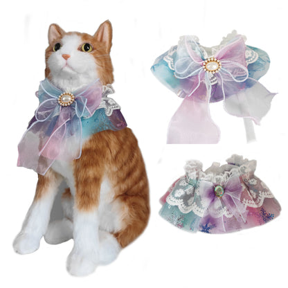 Adjustable Cat Accessories Collar Breakaway Kitten Collar with Pearl Bow Tie and Snowflake Pattern Pet Bandana for Cats Puppy