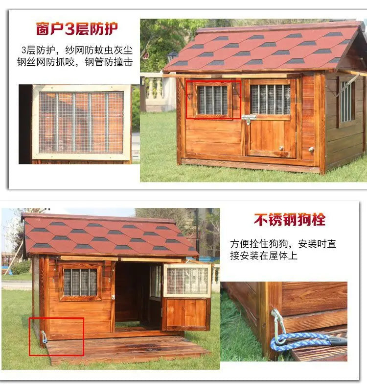Outdoor Solid Wood Labrador Kennel Waterproof Small Medium Large Dog Cage Golden Retriever Teddy Kennel