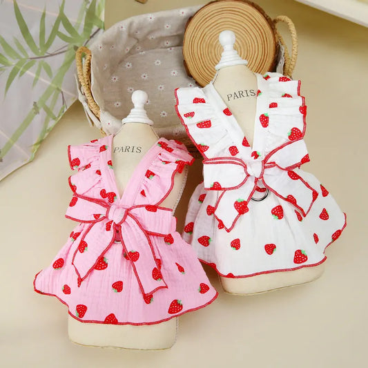 Summer Dog Strawberry Skirt Luxury Vest Suspender Dress Cooling Shirt for Bichon Chihuahua - Dog Outfit Summer Clothing