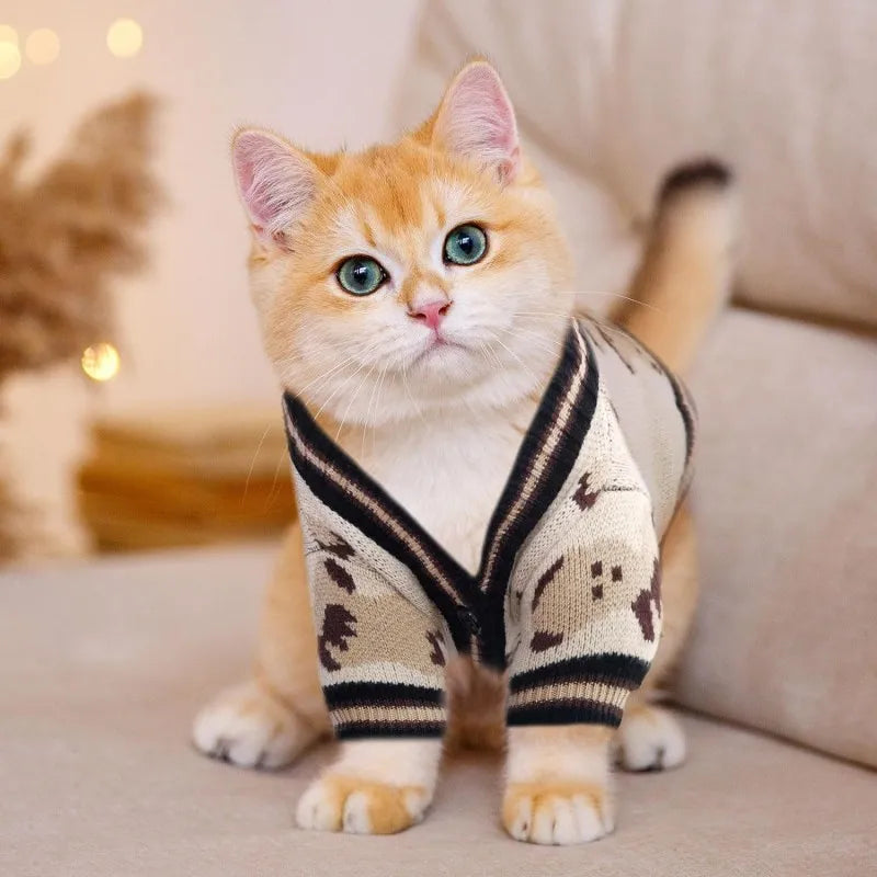 Luxury Dog Sweater Pet Cardigan Striped Knitted Dog Coat Chihuahua Warm Clothes Winter Jackets for Dog Bichon Dog Accessories