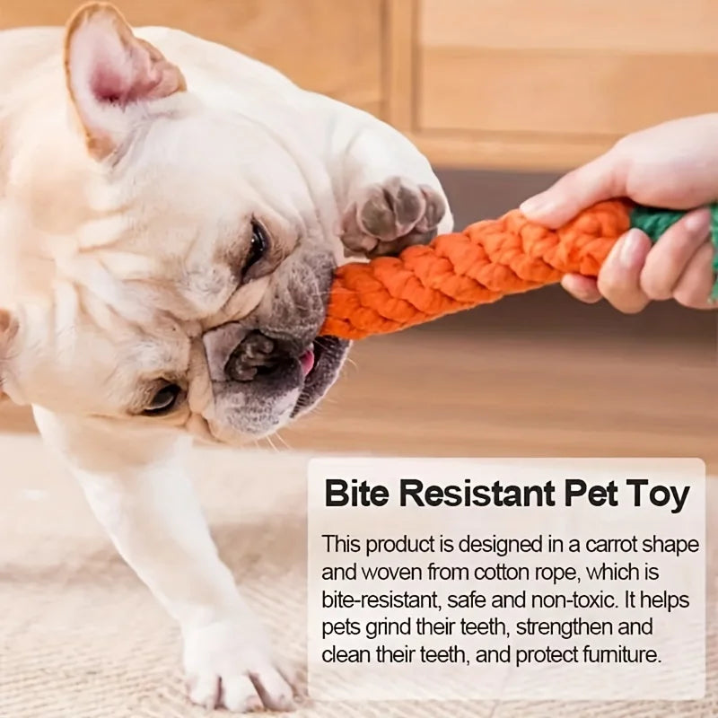 Pet carrot cotton rope toy, hand-woven tooth cleaning and teething resistant knotted rope, dog toy