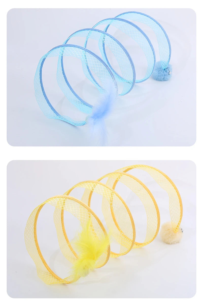 Folded Tunnel Pet Cat Toys Solid Color S Shaped Feather Ball Interactive Accessories For Kitten Home Energy Relieve Pet Supplies