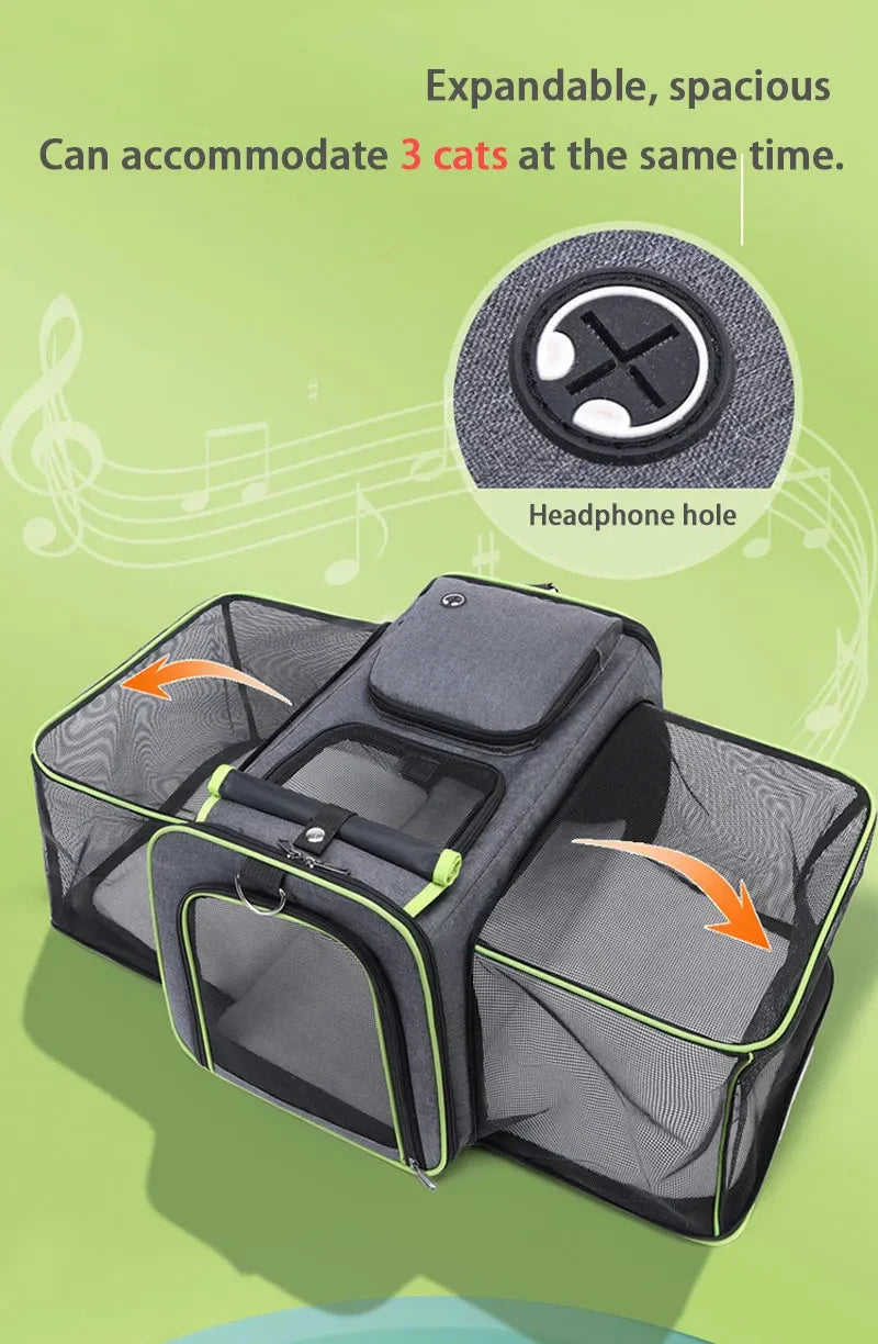 Large Capacity carrier Cat Pet Airlines approved reflective tape Cat Travel Bag expandable Foldable soft dog carrier