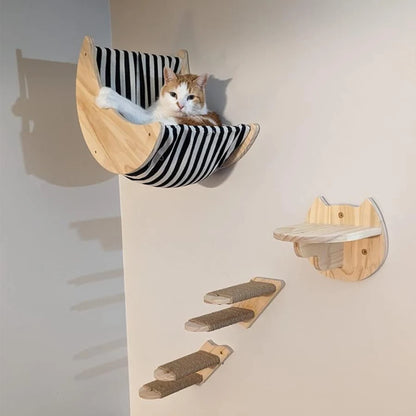 Cat Wall Shelf Wooden Cat Perch Furniture for Sleeping Cats Shelves Stair Cat Climbing Training Steps Kitten Tower Tree Hammock