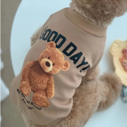 Winter Warm Cute Pet Casual Wear Clothes Bichon Hoodies Cartoon Bear Design For Puppy Dogs Poodle Teddy Girls Sweatshirt Jacket