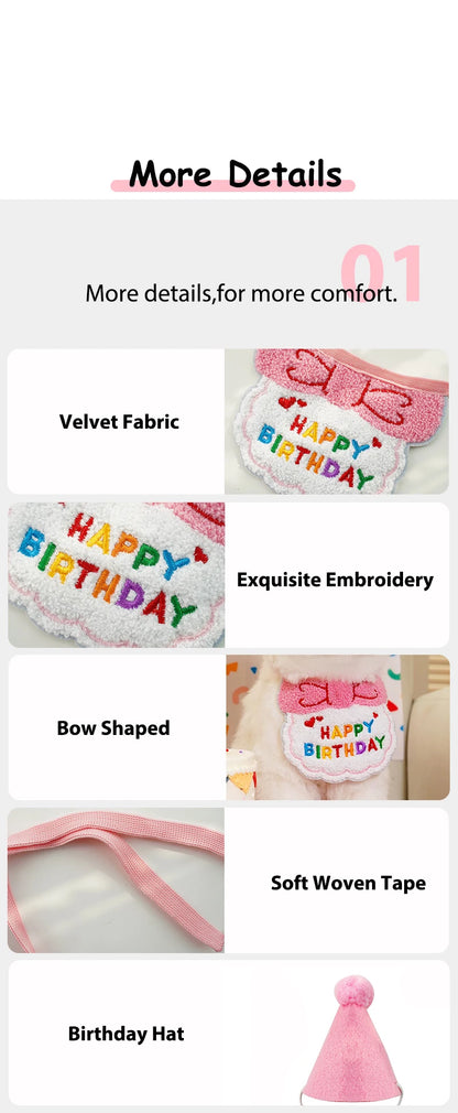 Lightweight Polyester Pet Cat Collars Birthday Decorate Puppy Chihuahua Saliva Necklace Cap Lace Up Adjustable Kitten Bandana