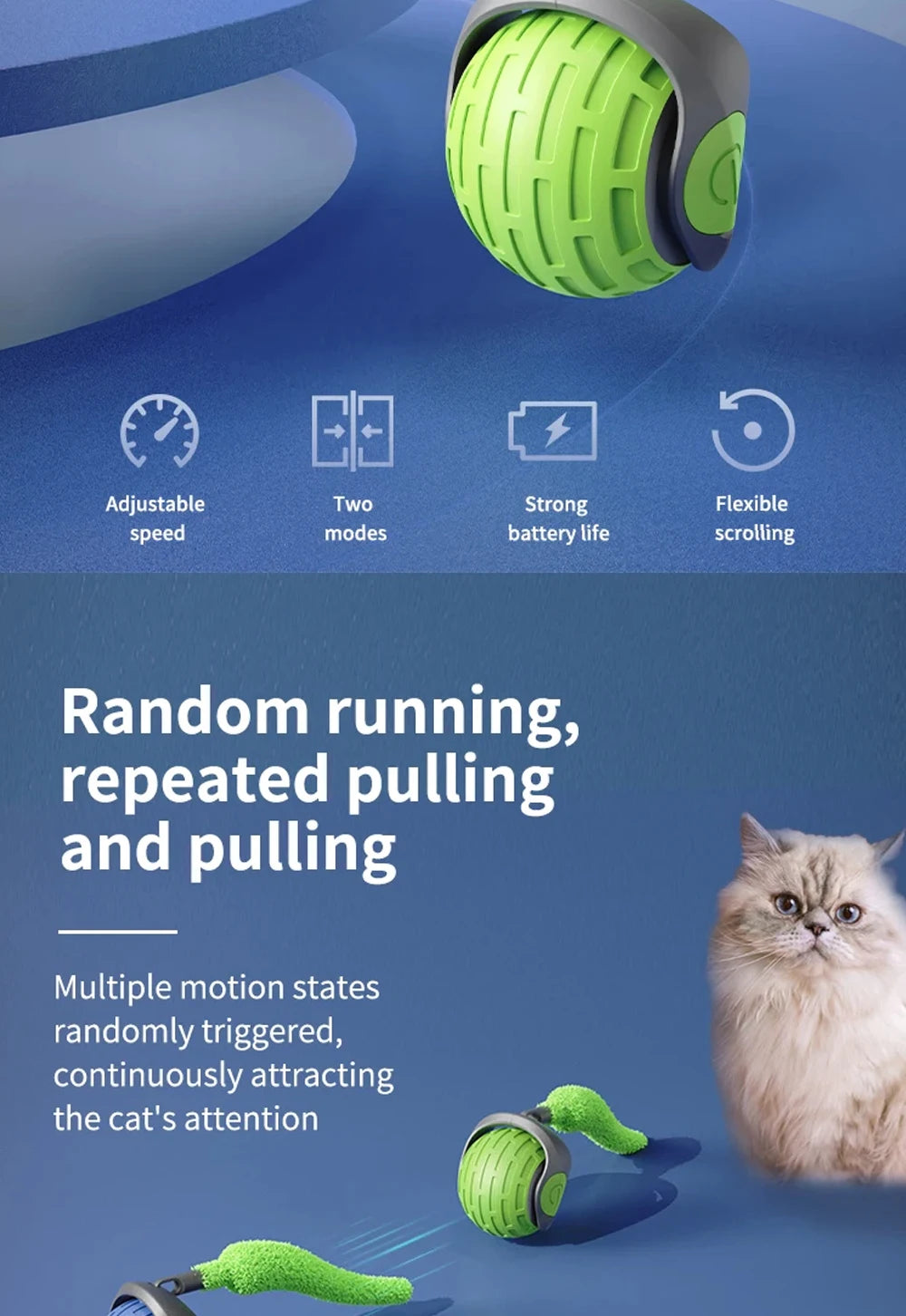 New Rechargeable Smart Interactive Ball for Pet, Motorized Toy, Dog and Cat Training, Simulation Mouse, 3 Modes, Wake Up Ball