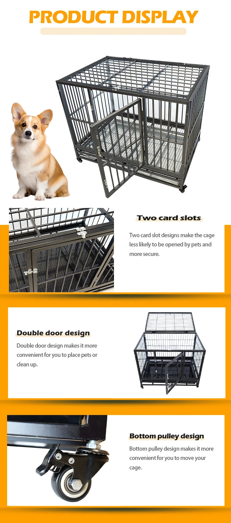 Heavy Duty Dog Pet Cage With Removable Wheels