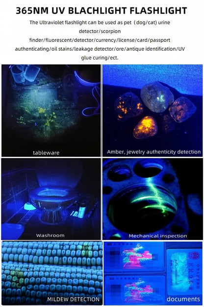 365/395nm Uv Flashlight Blacklight Mini Ultraviolet Torch Money Ore Pet Urine Invisible ink Marker Stain Scorpion Detector Lamp