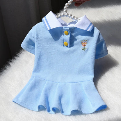 Cute Dog Polo Dresses for Small Dogs Girl, Puppy Skirt with Pleated Hem Sundress Costume Spring Summer Dog Clothes Pet Apparel