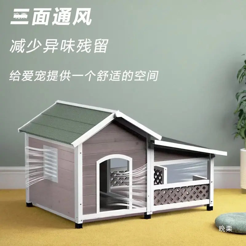 Outdoor Dog House Rainproof Courtyard Dog Villa Medium Kennel Shed Wooden Outdoor Rural Dog House