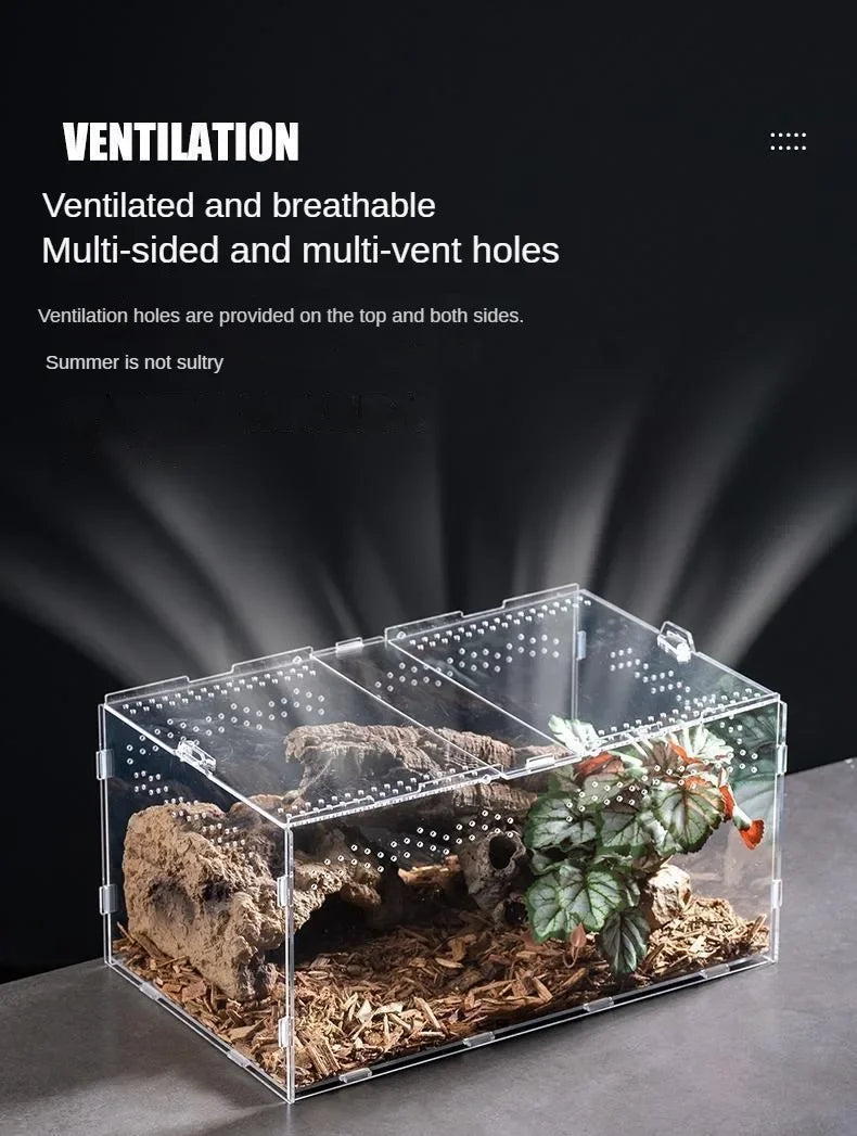 Reptile Acrylic Transparent Terrarium Breeding Box Turtle Cage Nano Arboreal Tarantula Enclosure Dearded Dragon Reptiles Habitat
