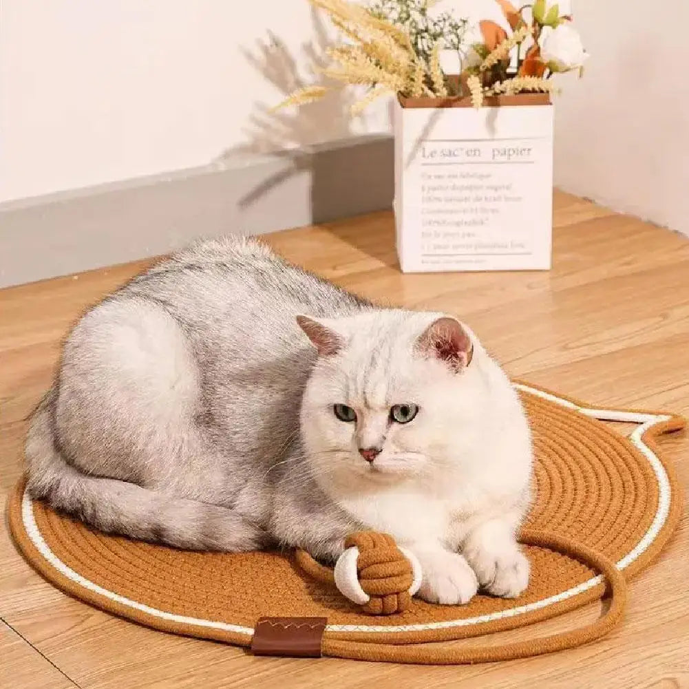 Braided Rope Cat Scratching Pad + Sleeping Pad 2in1 Natural Cotton Rope Material Handmade Comfortable Cat Toy Sturdy and