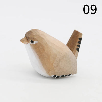 Wooden Bird Figurine Ornaments Handmade Carving Animals Miniature Crafts Art Decor Home Desktop Decoration Children Gifts