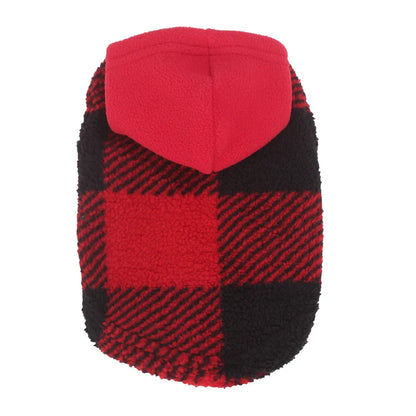 Plaid Dog Hoodie Christmas Pet Clothes Fleece Sweater with Leash Hole for Small Medium Dogs, Soft Winter Warm Dog Sweatshirt