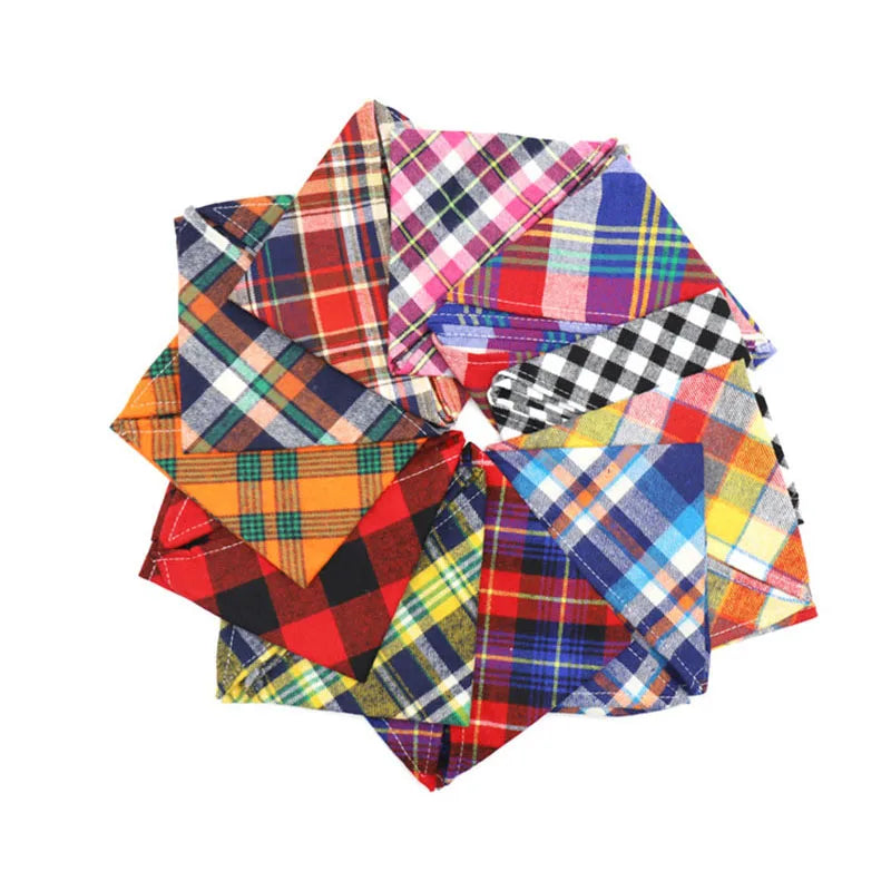 Plaid Cat Dog Bandana Pet Puppy Soft Cotton Bandanas Handkerchiefs Scarfs Triangular Bandages Accessories for Kittens Puppies
