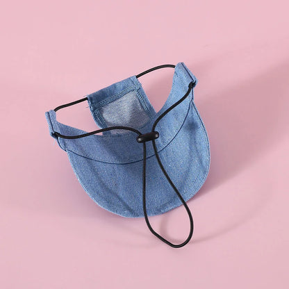 Dog Hat with Ear Holes Fashionable Denim Dog Baseball Outdoor Cap Adjustable Summer Travel Sport Hat for Small Medium Large Dogs
