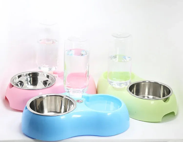 Dual Port Dog Automatic Water Dispenser Feeder Utensils Bowl Cat Drinking Fountain Food Dish Pet Bowl Raised Stand Dish Bowls