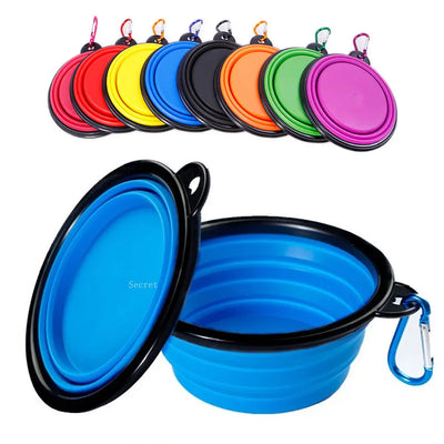 Collapsible Pet Silicone Dog Food Water Bowl Outdoor Camping Travel Portable Folding Supplies Dishes with Carabiner Pet supplies