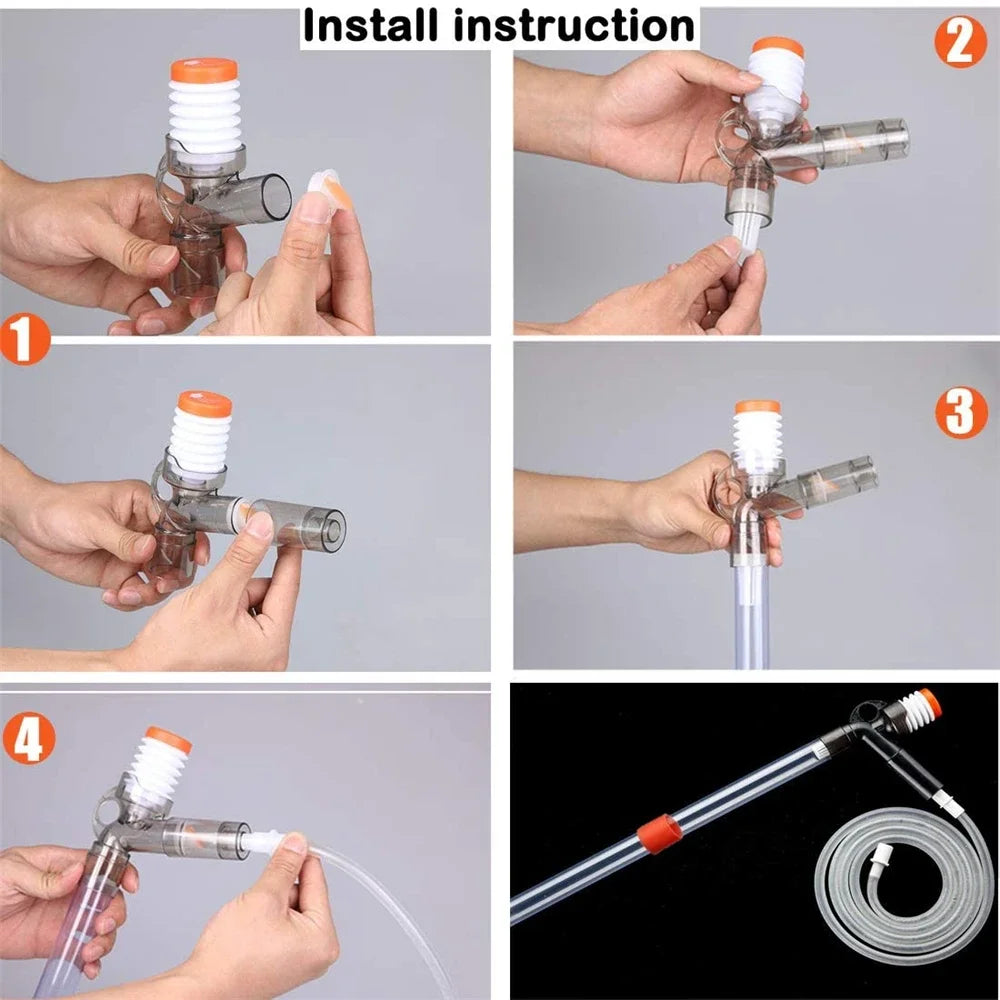 Press-Type Siphon Pump Aquarium Gravel Cleaner With Glass Scraper Fish Tank Water Changer Kit Adjustable Water Flow Sand Cleaner