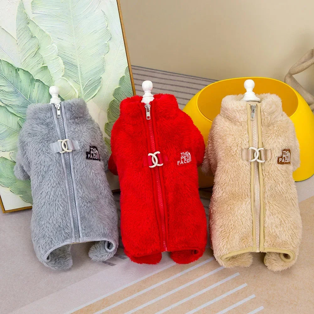 Dog Fuzzy Velvet Pajamas Dog Winter Clothes Soft Warm Coat Jumpsuit with Zipper for Small Dogs Boy Girl Pet Cat Doggy Apparel