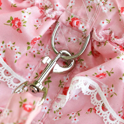 Pink Flower Puppy Harness Mesh Breathable Small Girl Dog Cat Vest Harness Cute Doggy Lace Dress Harness with Leash for Walking
