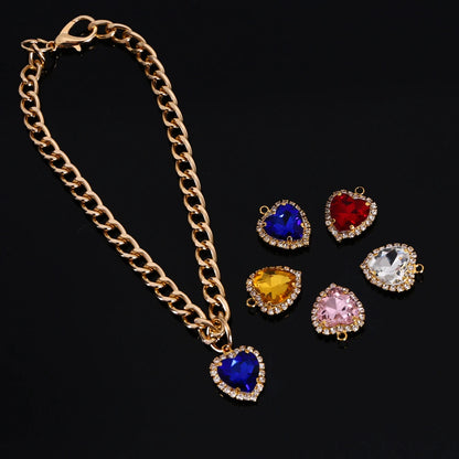 Luxury Dog Cat Necklace Jewelry with Heart Diamond Pendant Design Gold Chain Collar Pet Wedding Birthday Costume Accessories