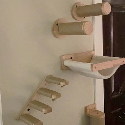 Wall Mounted Cat Climbing Shelves Cat White Hammock with Ladder or Scratching Post or Jumping Platform Set for Kittens Sleeping