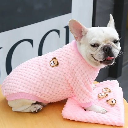 2024 New Warm Fleece Pet Clothes Cute Print Coat Small Medium Dog Cat Shirt Jacket Teddy French Bulldog Chihuahua Winter Outfit