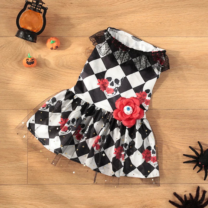 Halloween Dog Dress Pumpkin Pattern Bowknot Funny Skirt Chihuahua Bichon Dog Dresses Festival Puppy Costume Pet Cat Dog Clothes